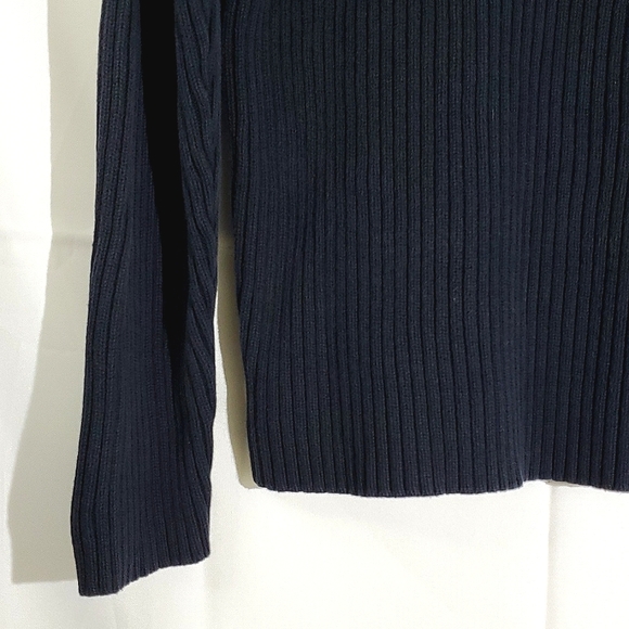 Grayson & Dunn Dark Navy Blue 100% Cotton Ribbed Knit Long Sleeve Sweater - L - Picture 11 of 14